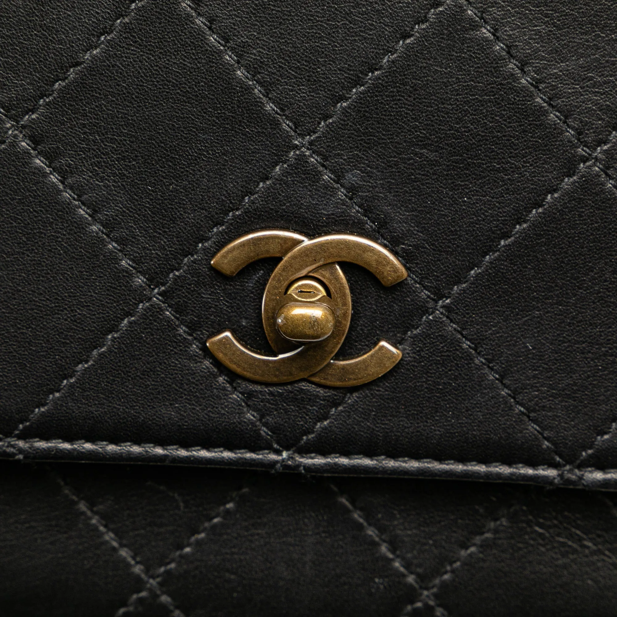 Black Chanel Quilted Lambskin Top Handle Square Flap Handbag