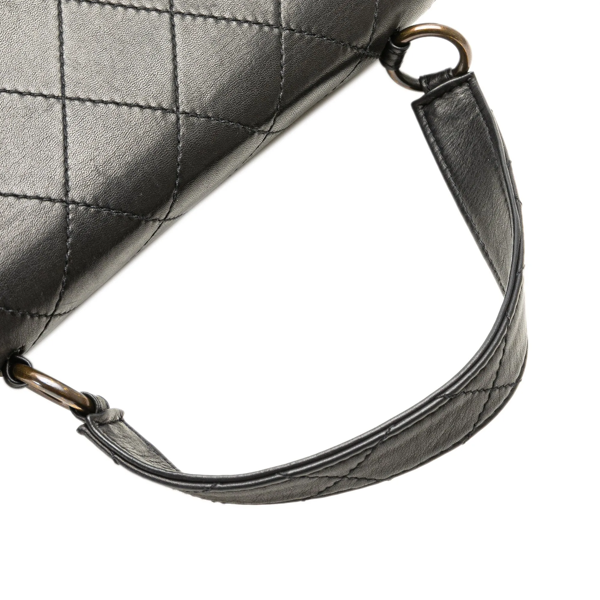 Black Chanel Quilted Lambskin Top Handle Square Flap Handbag