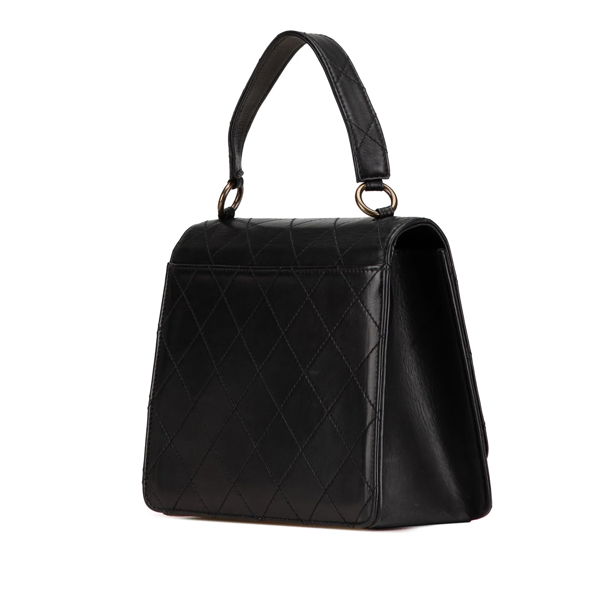 Black Chanel Quilted Lambskin Top Handle Square Flap Handbag