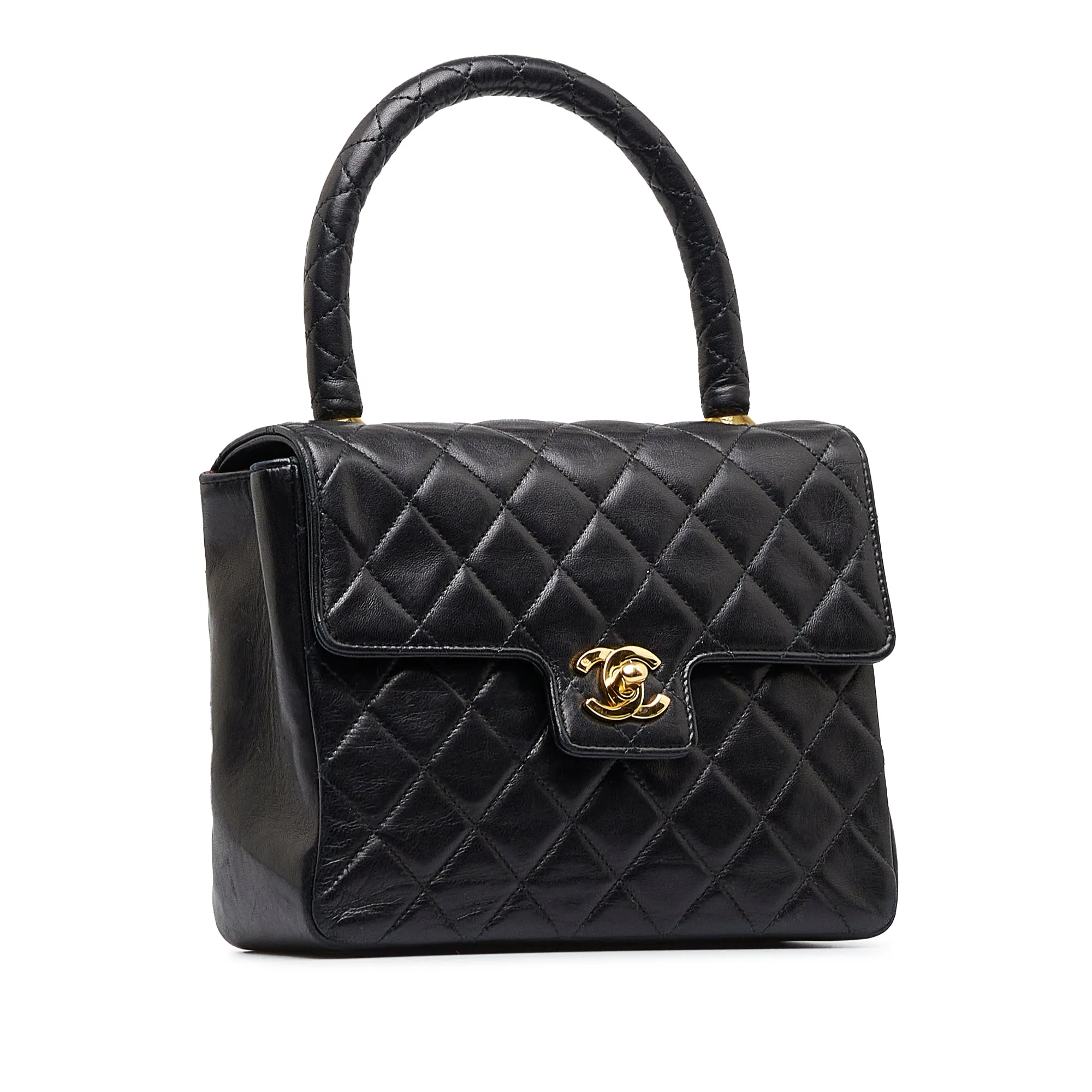 Black Chanel Small Lambskin Kelly Top Handle Bag
