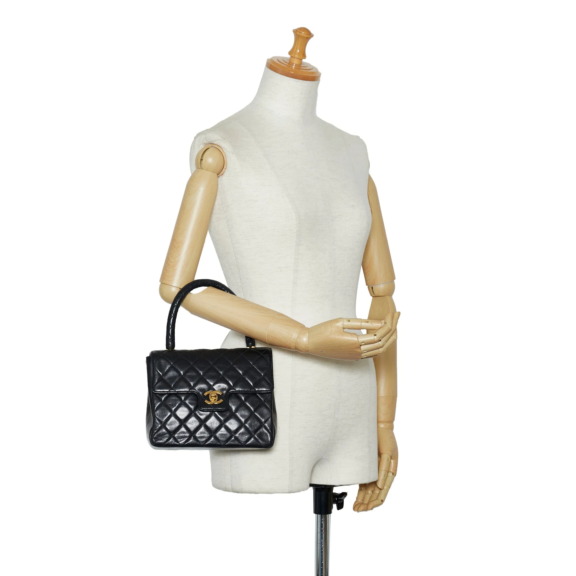 Black Chanel Small Lambskin Kelly Top Handle Bag