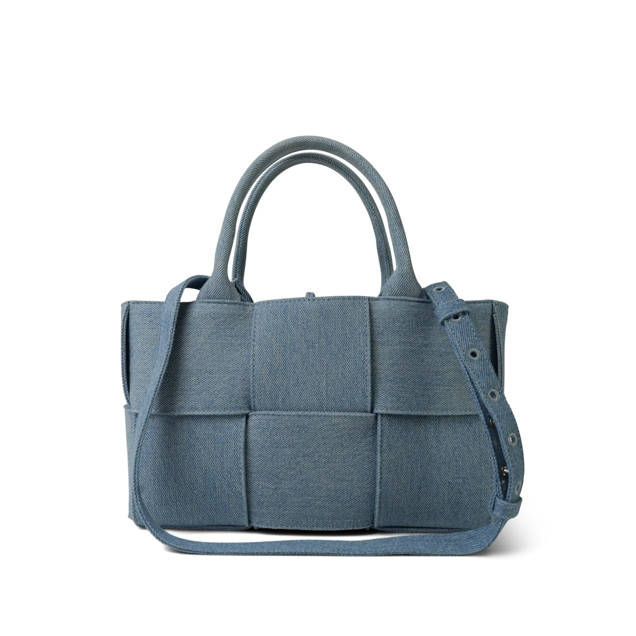 Bottega Veneta Blue Denim Intrecciato Mini Arco Tote
