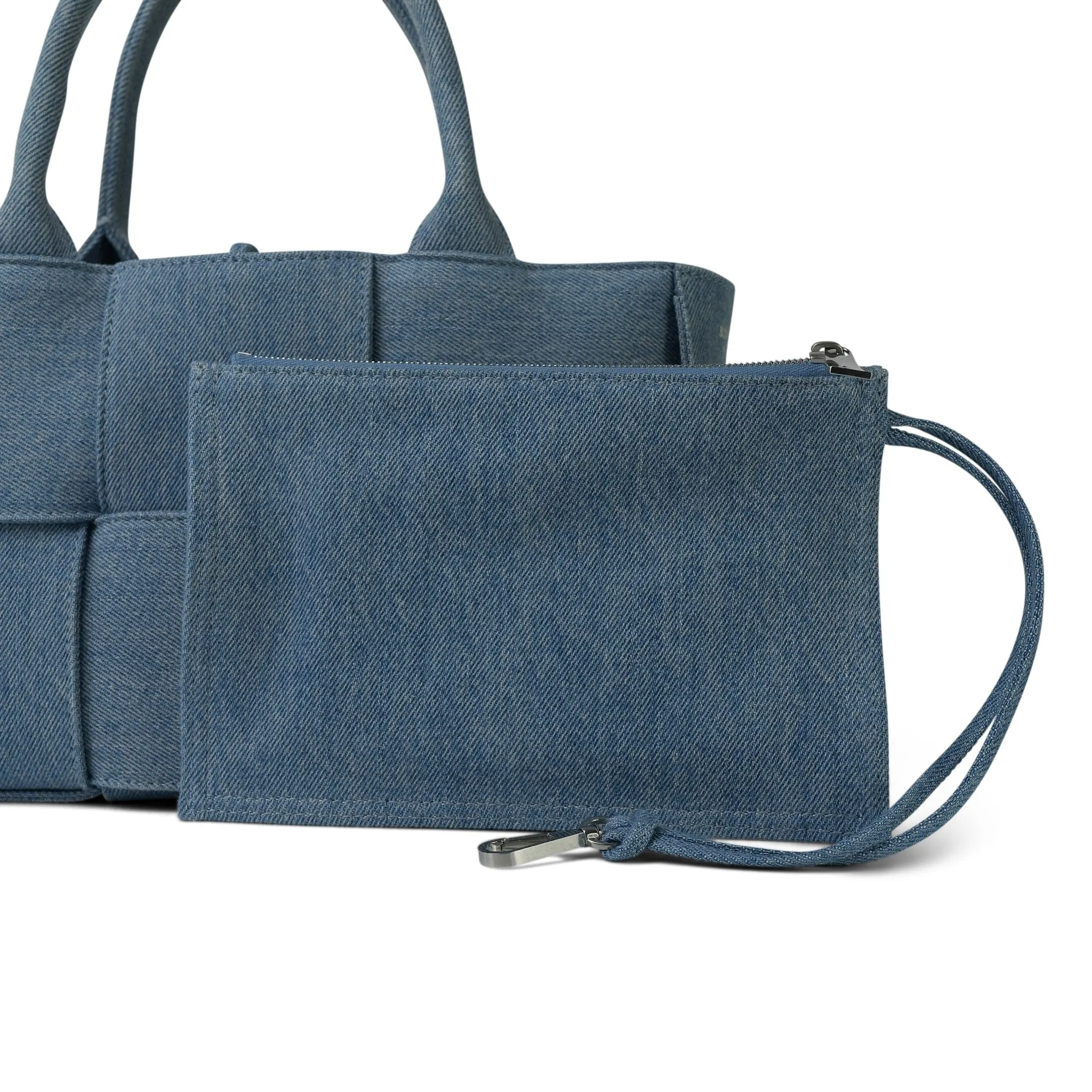 Bottega Veneta Blue Denim Intrecciato Mini Arco Tote