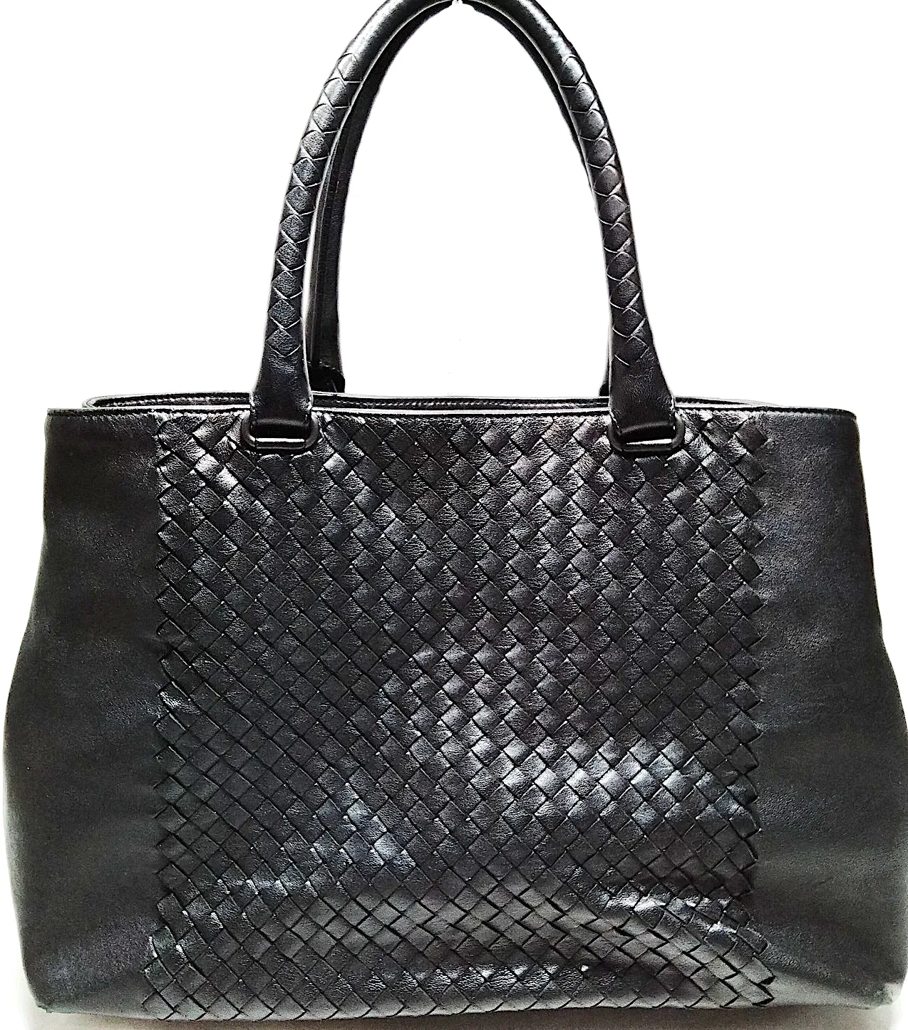 Bottega Veneta Italy. Large BlackI Intrecciato Leather Shoulder Bag