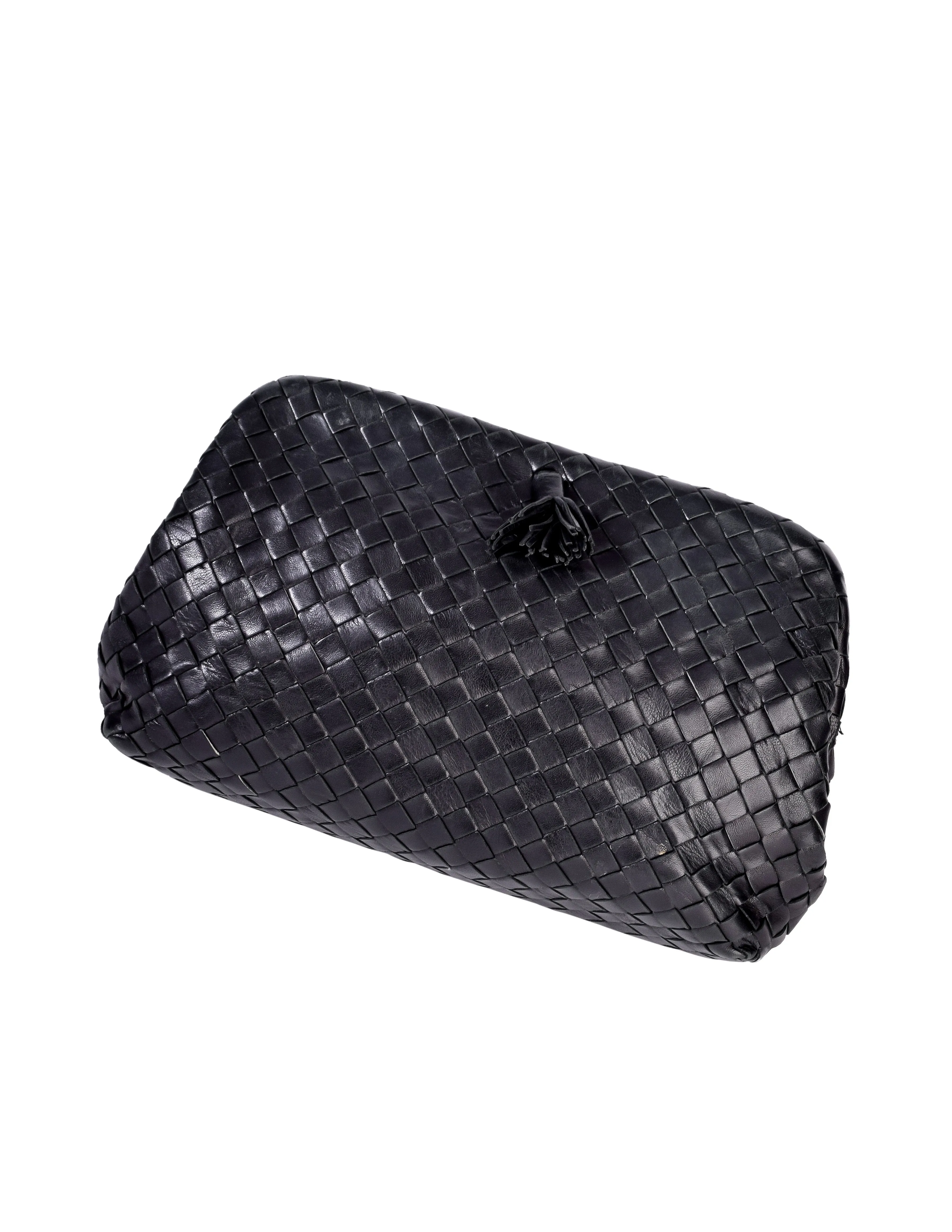 Bottega Veneta Vintage Black Intrecciato Woven Leather Kisslock Clutch Bag