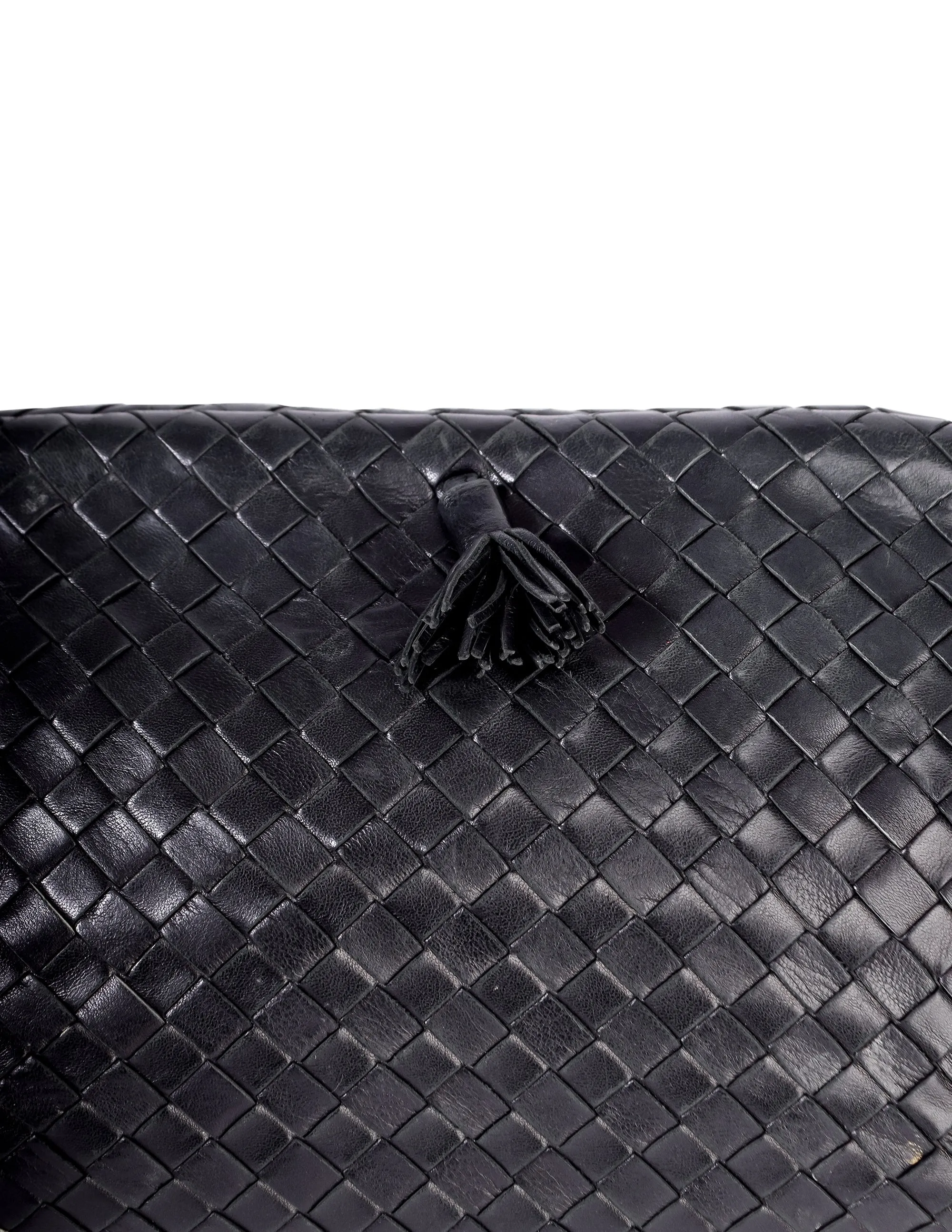Bottega Veneta Vintage Black Intrecciato Woven Leather Kisslock Clutch Bag
