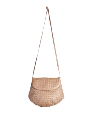 Bottega Veneta Vintage Intrecciato Mushroom Brown Woven Leather Crossbody Bag
