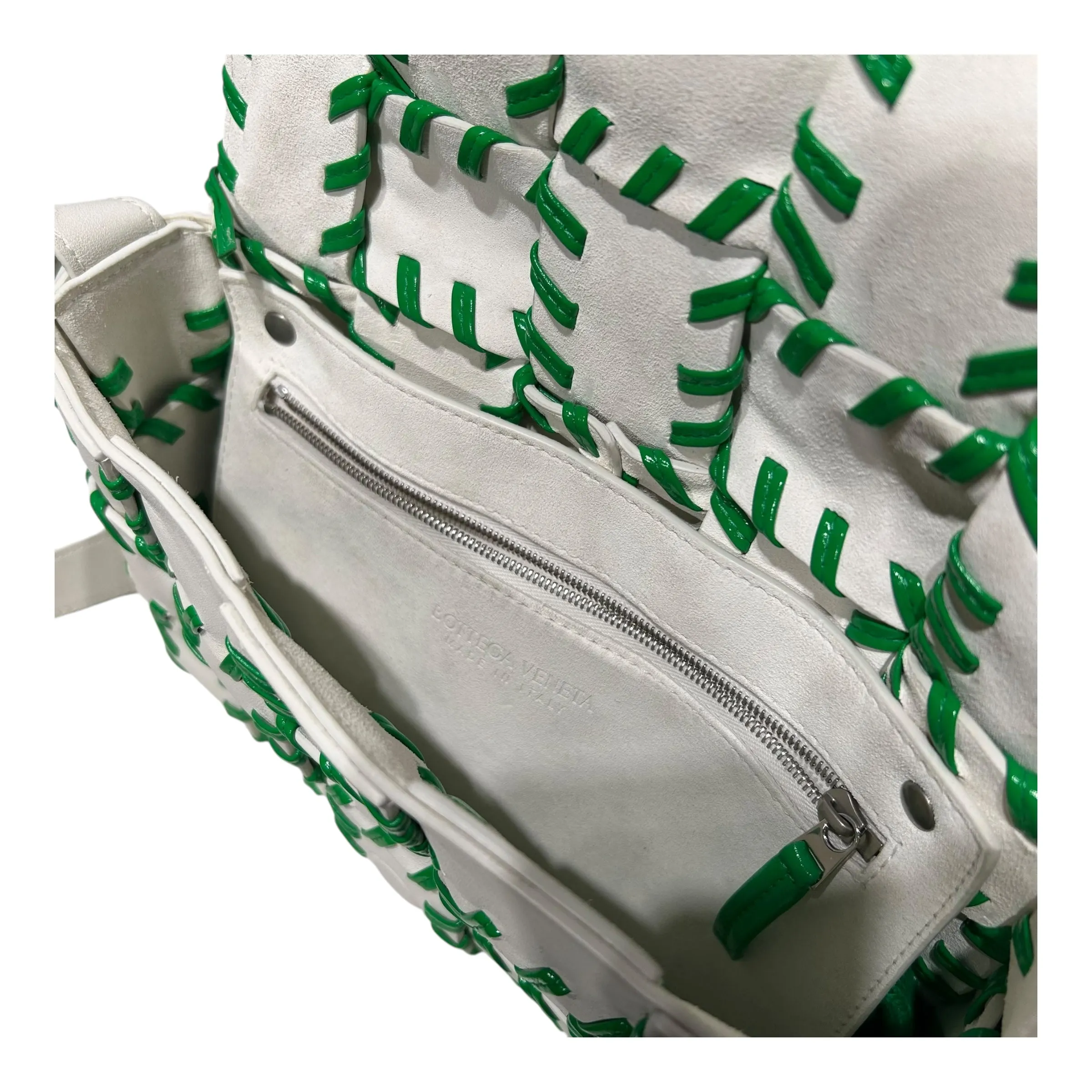 BOTTEGA VENETA/Cross Body Bag/Stripe/Leather/WHT/CASSETTE INTRECCIATO STITCH