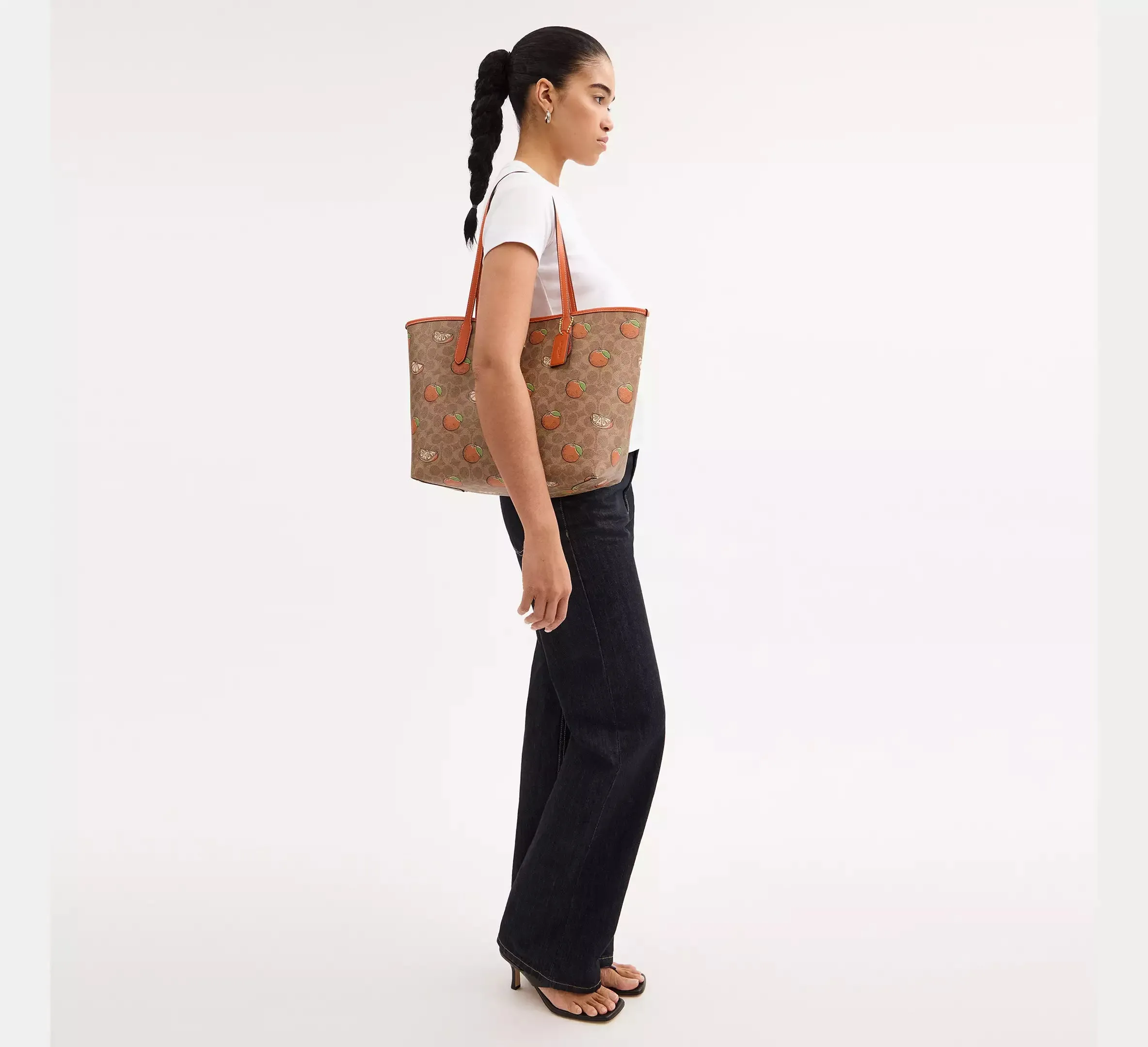 City Tote Bag In Signature Canvas With Orange Print