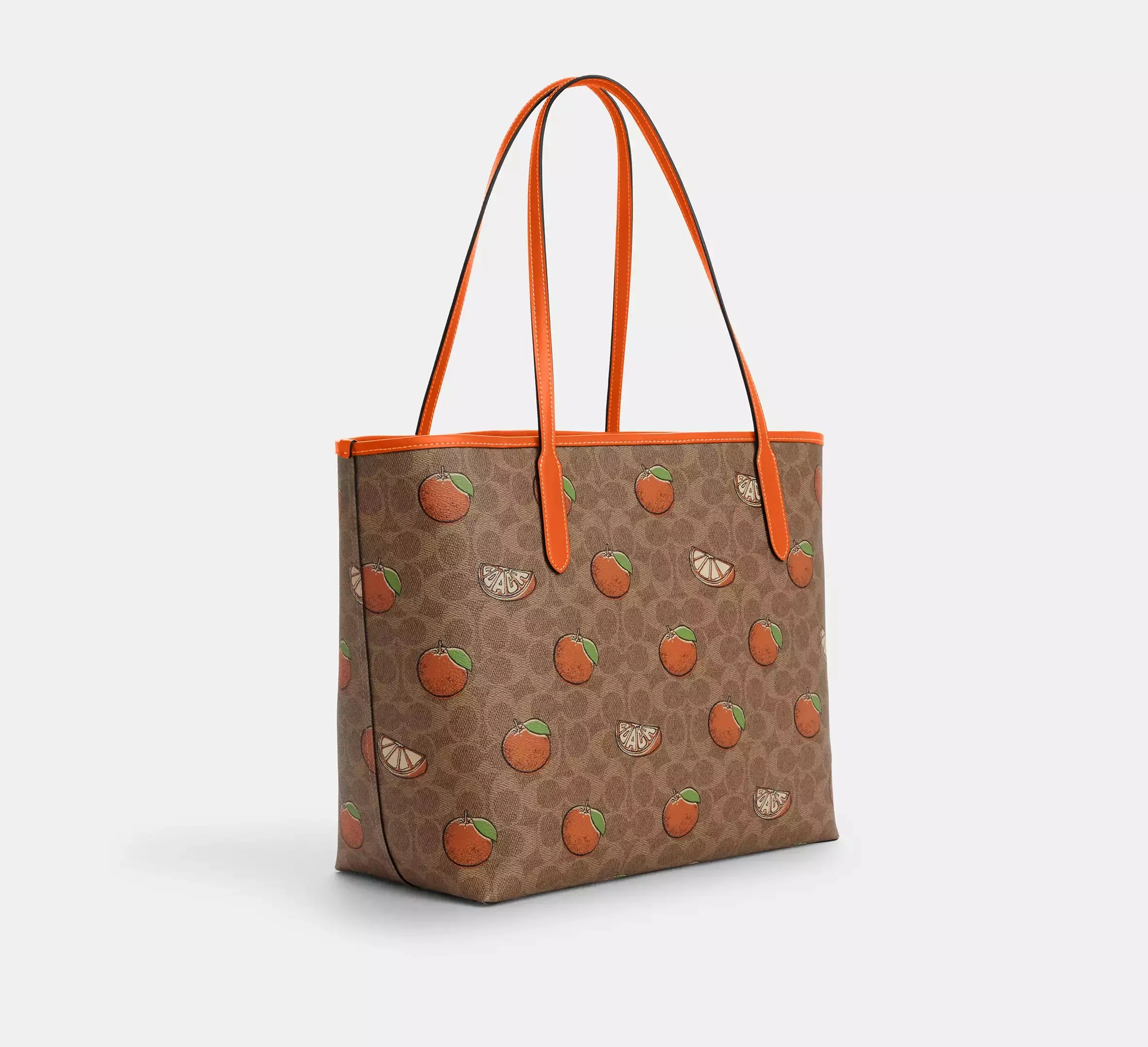 City Tote Bag In Signature Canvas With Orange Print