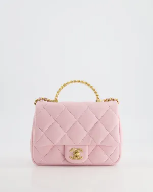 *CURRENT COLLECTION* Chanel Petal Pink Mini Top Handle Bag in Calfskin Leather with Gold Hardware and Clear Perspex Handle Detail