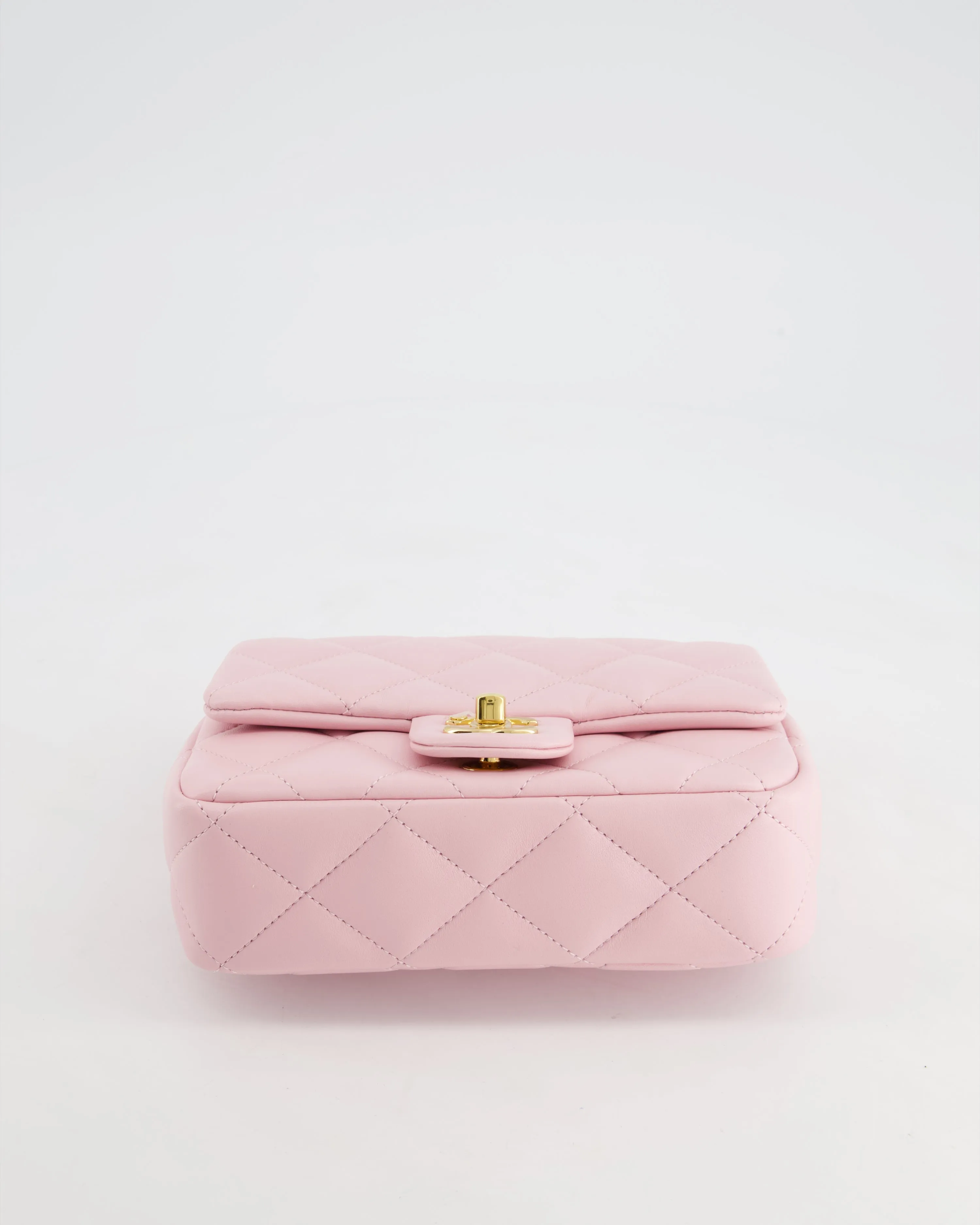 *CURRENT COLLECTION* Chanel Petal Pink Mini Top Handle Bag in Calfskin Leather with Gold Hardware and Clear Perspex Handle Detail