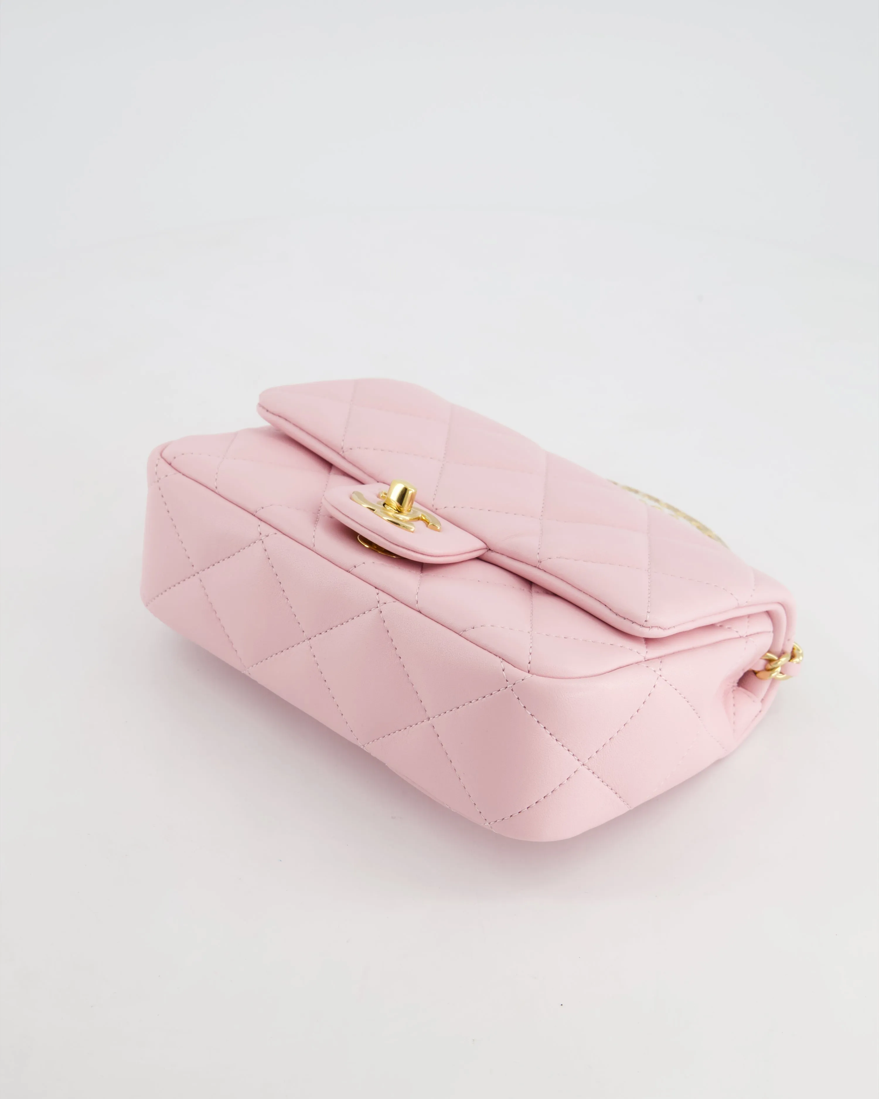 *CURRENT COLLECTION* Chanel Petal Pink Mini Top Handle Bag in Calfskin Leather with Gold Hardware and Clear Perspex Handle Detail