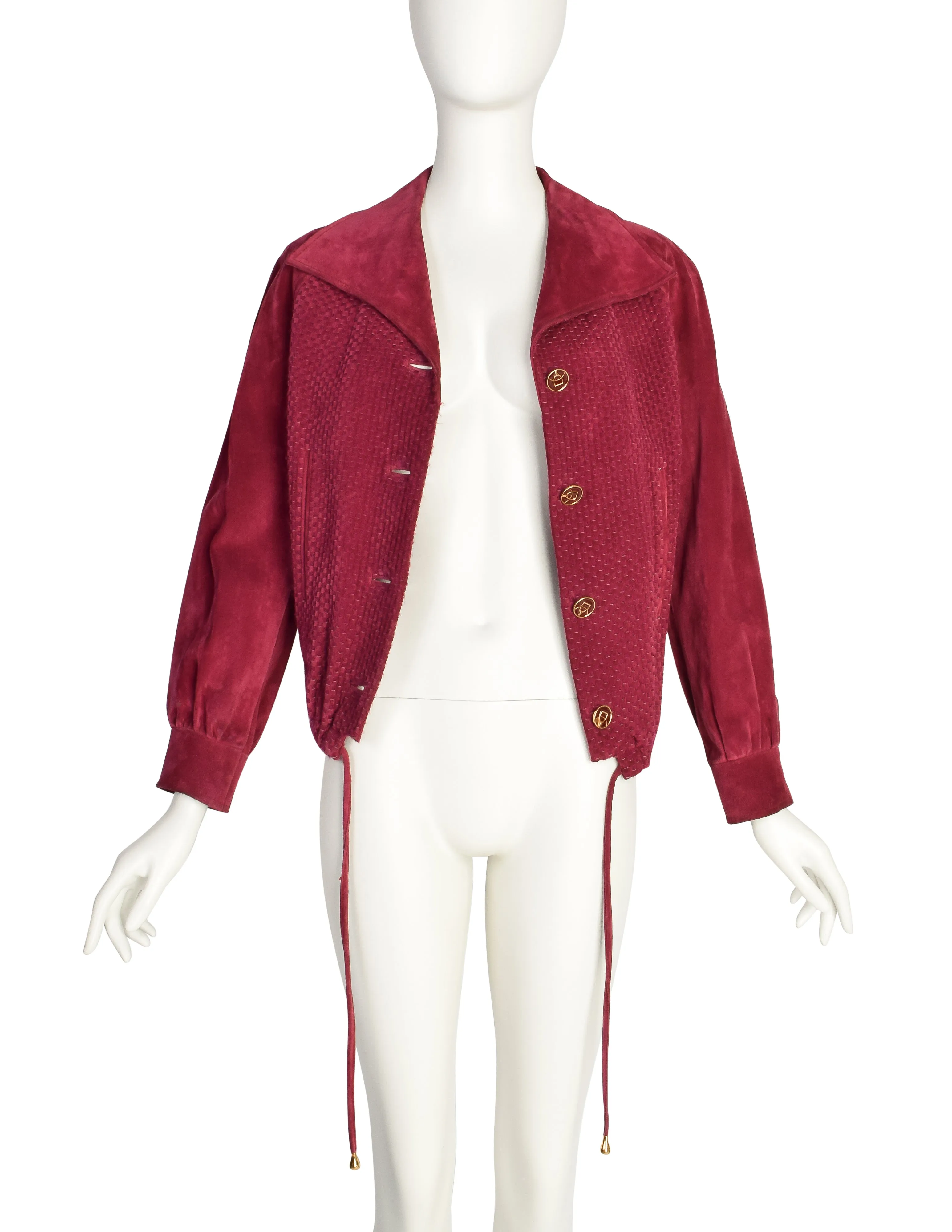 Gucci Vintage 1970s Raspberry Intrecciato Suede Jacket