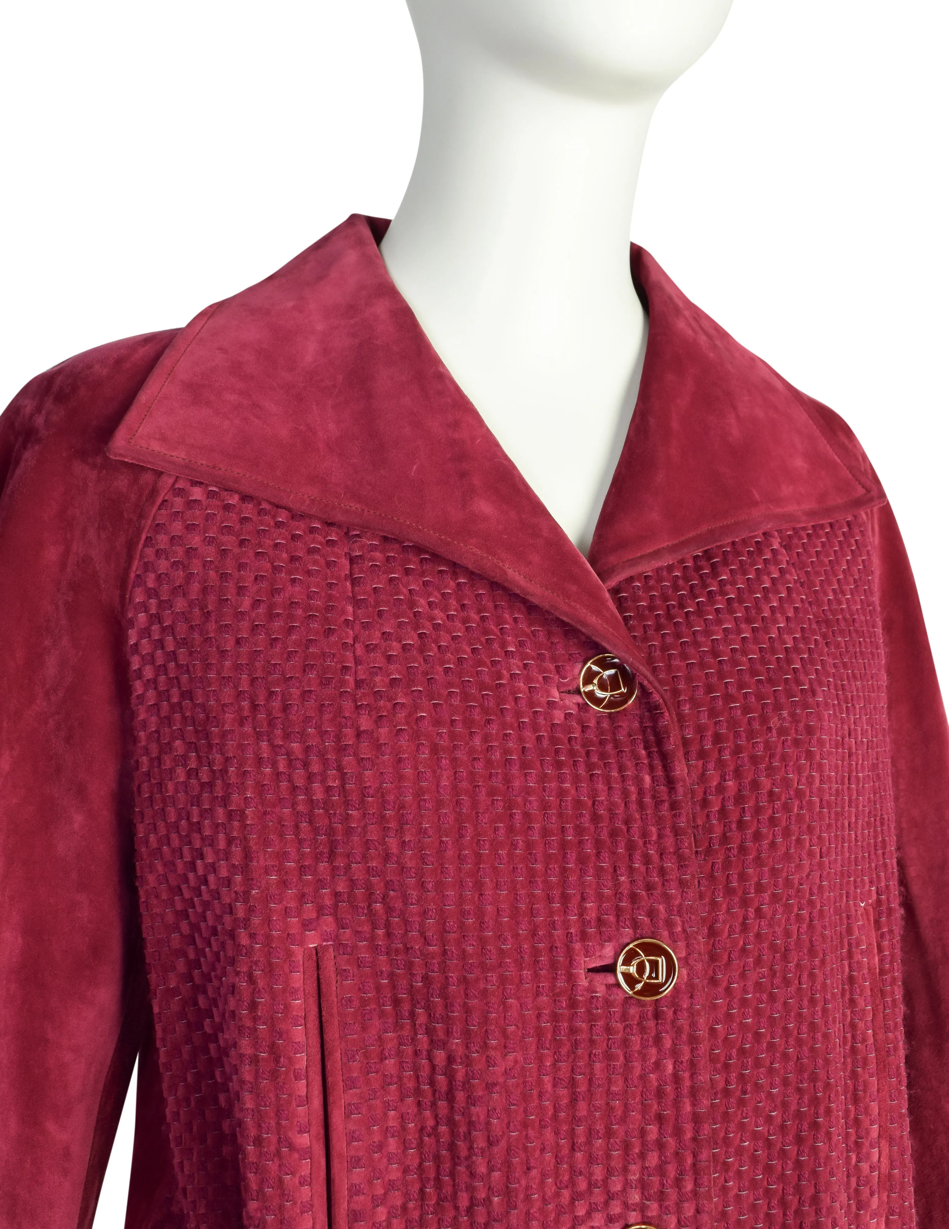 Gucci Vintage 1970s Raspberry Intrecciato Suede Jacket