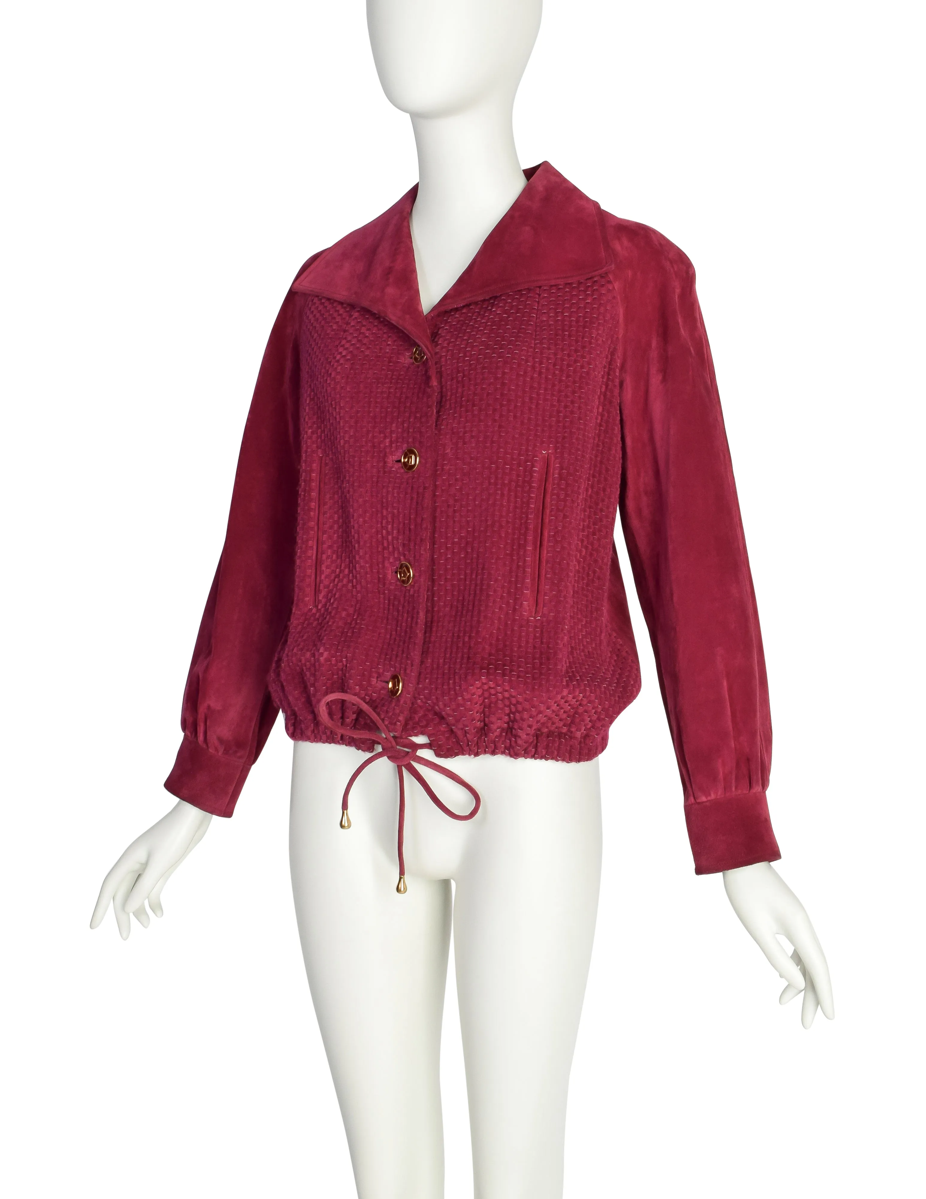 Gucci Vintage 1970s Raspberry Intrecciato Suede Jacket