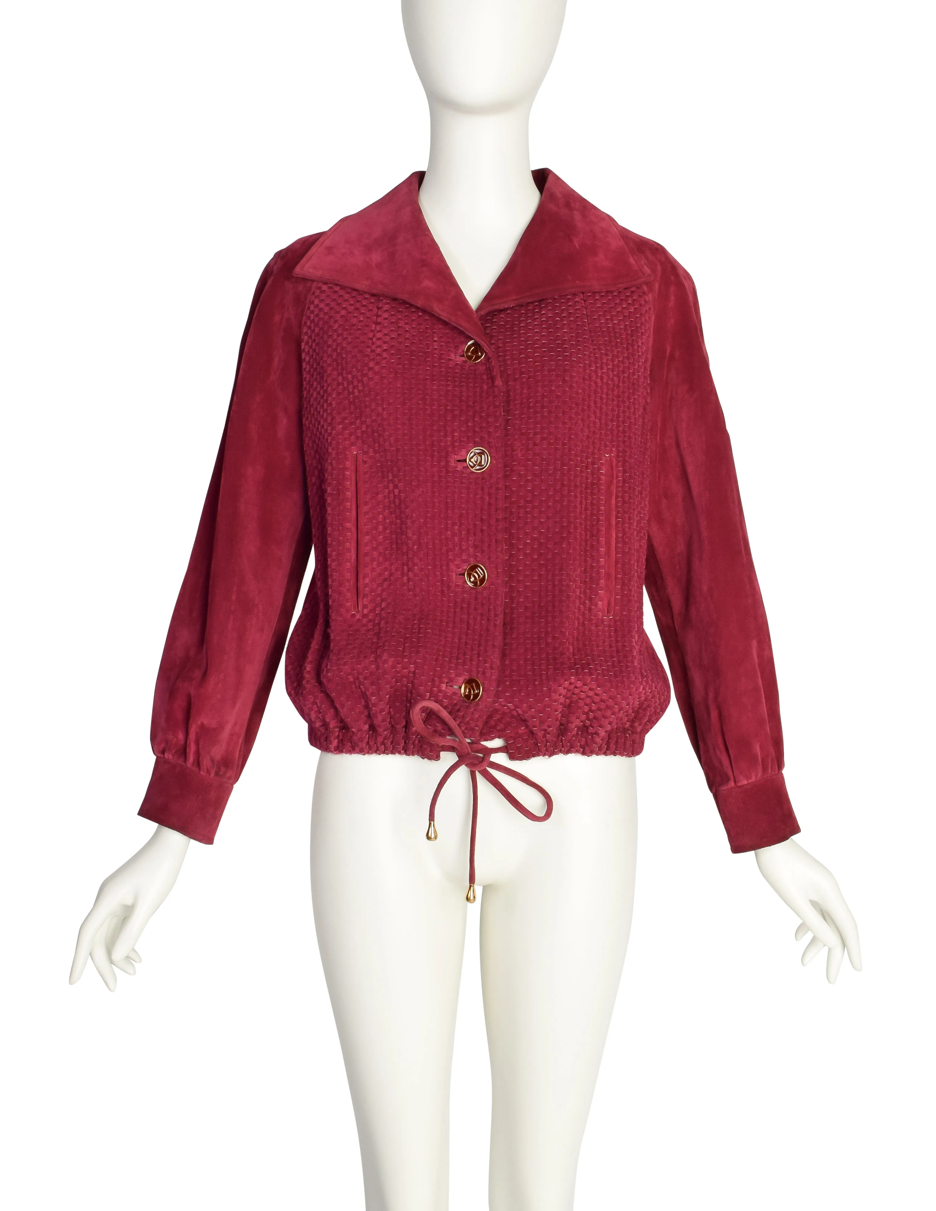 Gucci Vintage 1970s Raspberry Intrecciato Suede Jacket