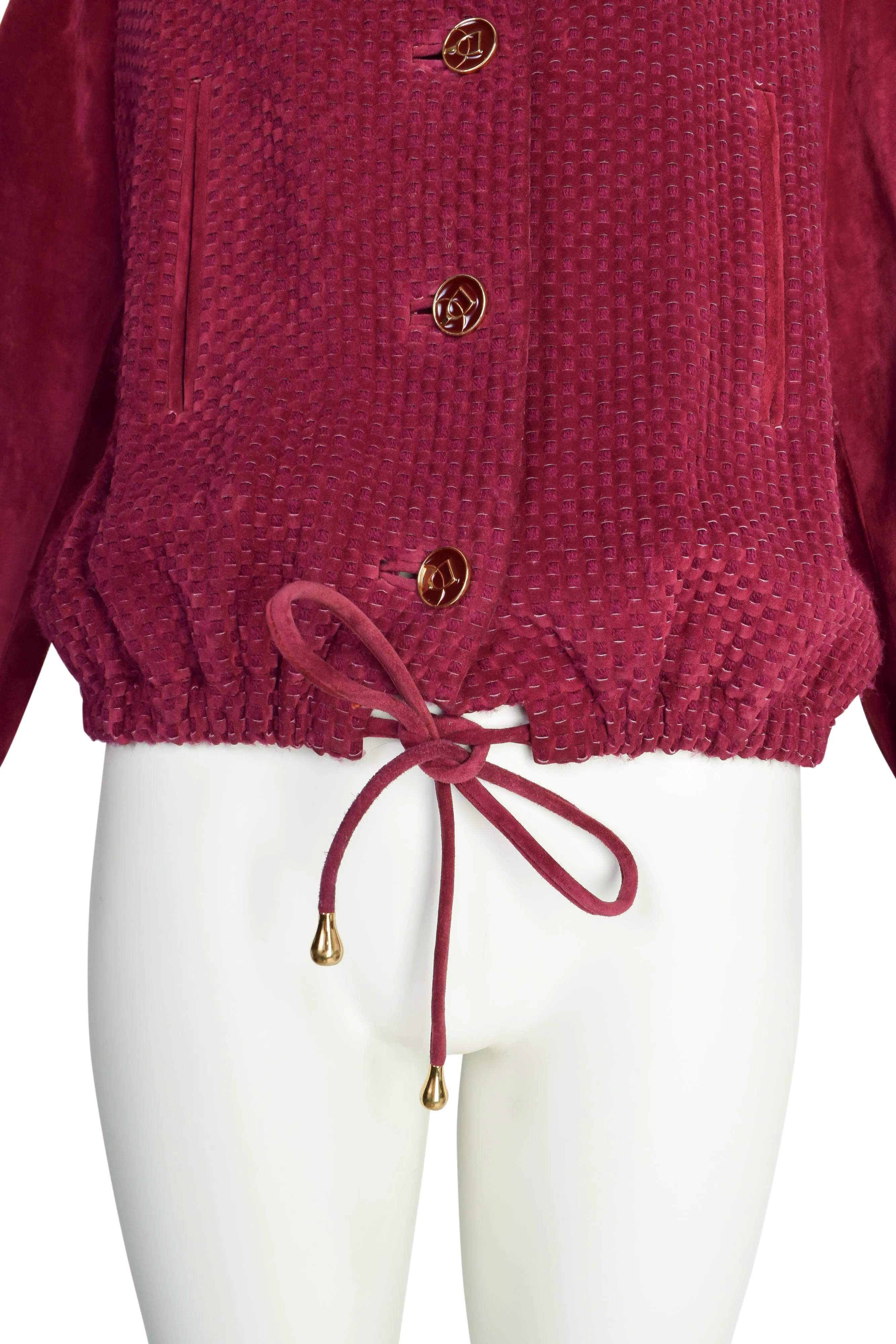 Gucci Vintage 1970s Raspberry Intrecciato Suede Jacket