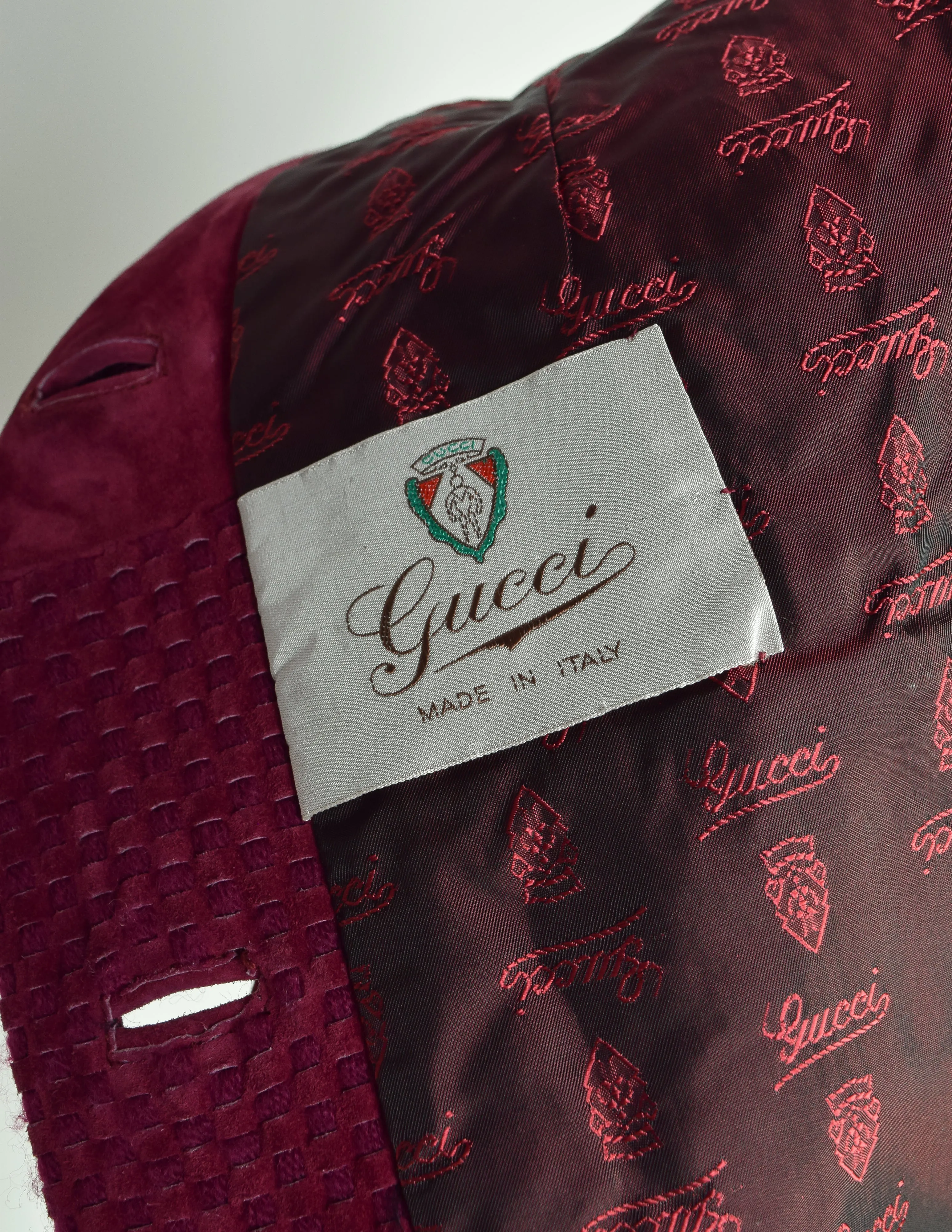 Gucci Vintage 1970s Raspberry Intrecciato Suede Jacket