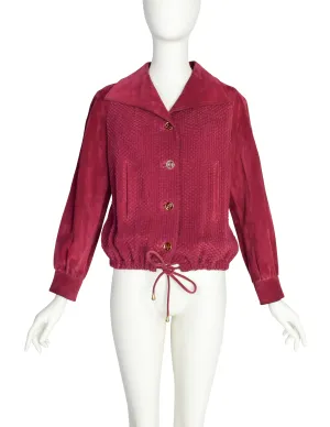 Gucci Vintage 1970s Raspberry Intrecciato Suede Jacket