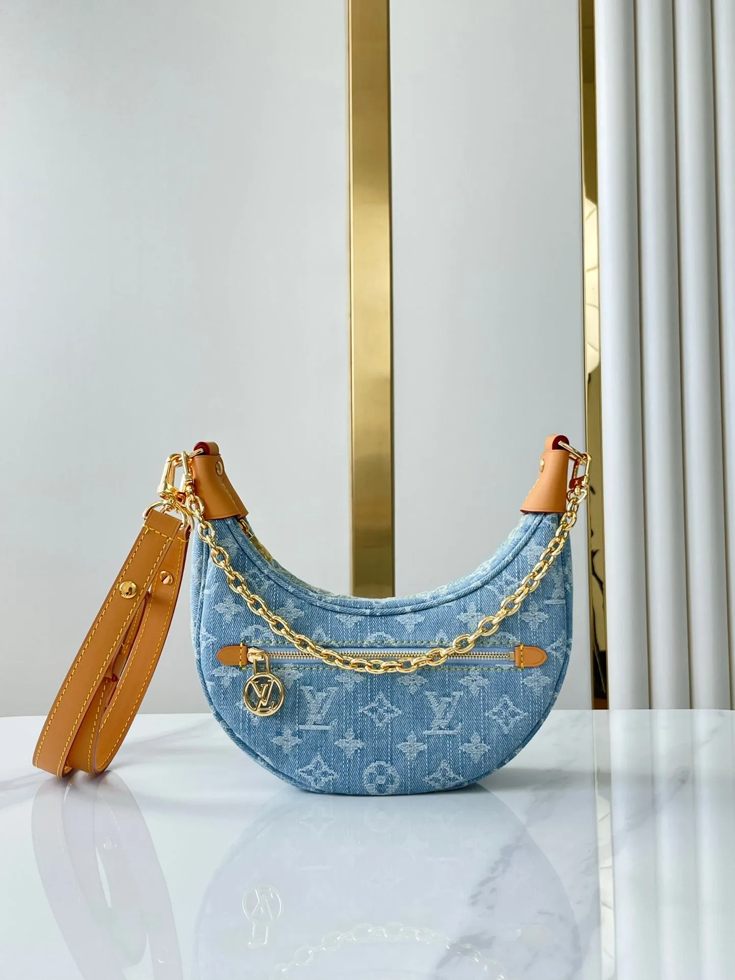 Louis Vuitton LOOP 29 IN BLUE MONOGRAM DENIM GOLD HARDWARE