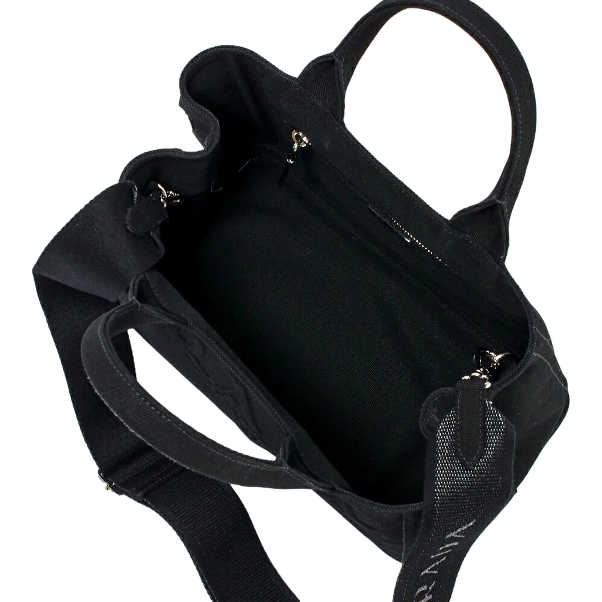 Prada Canapa Tote Handbag Canvas Embossed Lettering Logo Fabric Black
