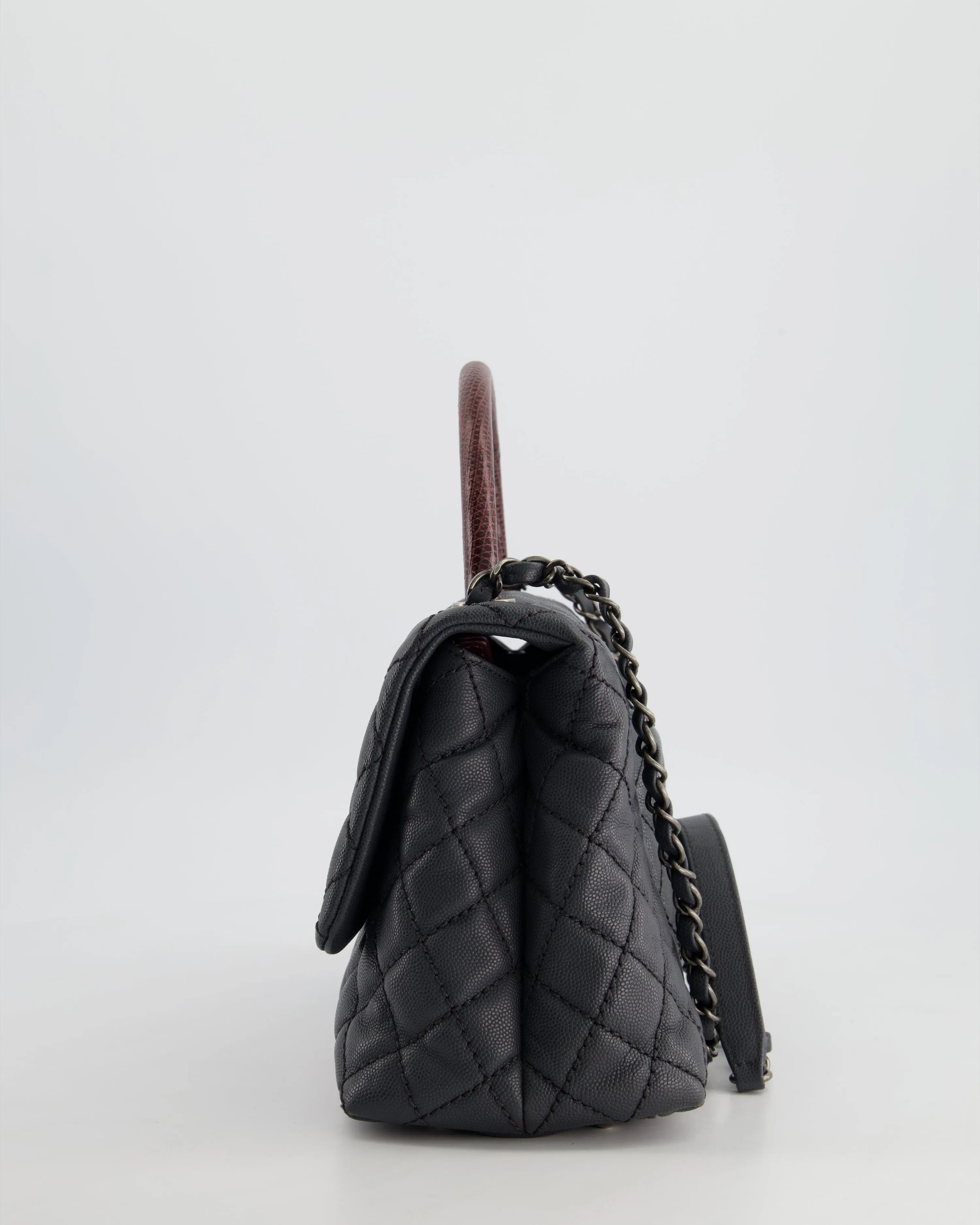 *RARE* Chanel Medium Coco Top Handle Bag Grey Caviar with Python Handle and Ruthenium Hardware