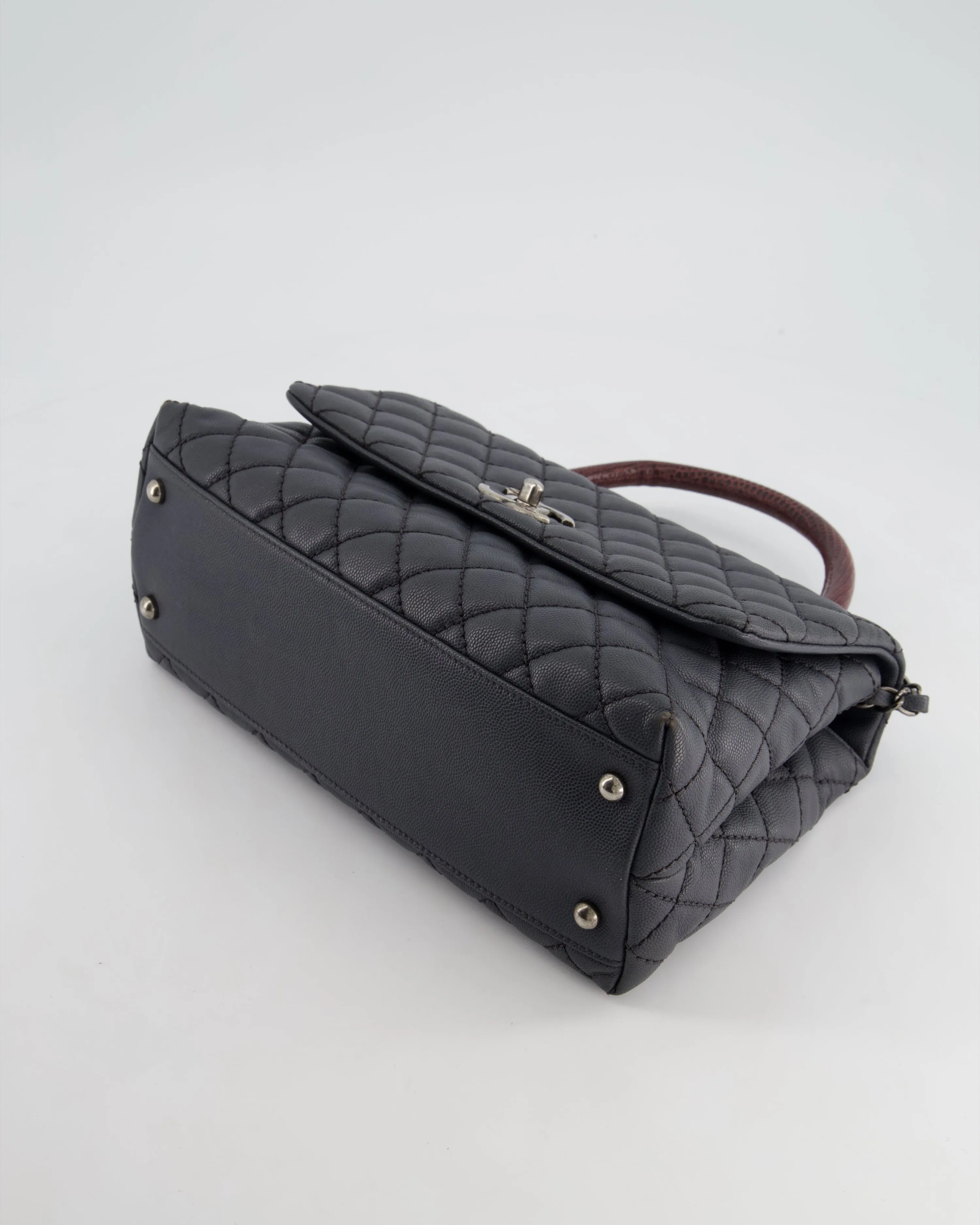 *RARE* Chanel Medium Coco Top Handle Bag Grey Caviar with Python Handle and Ruthenium Hardware