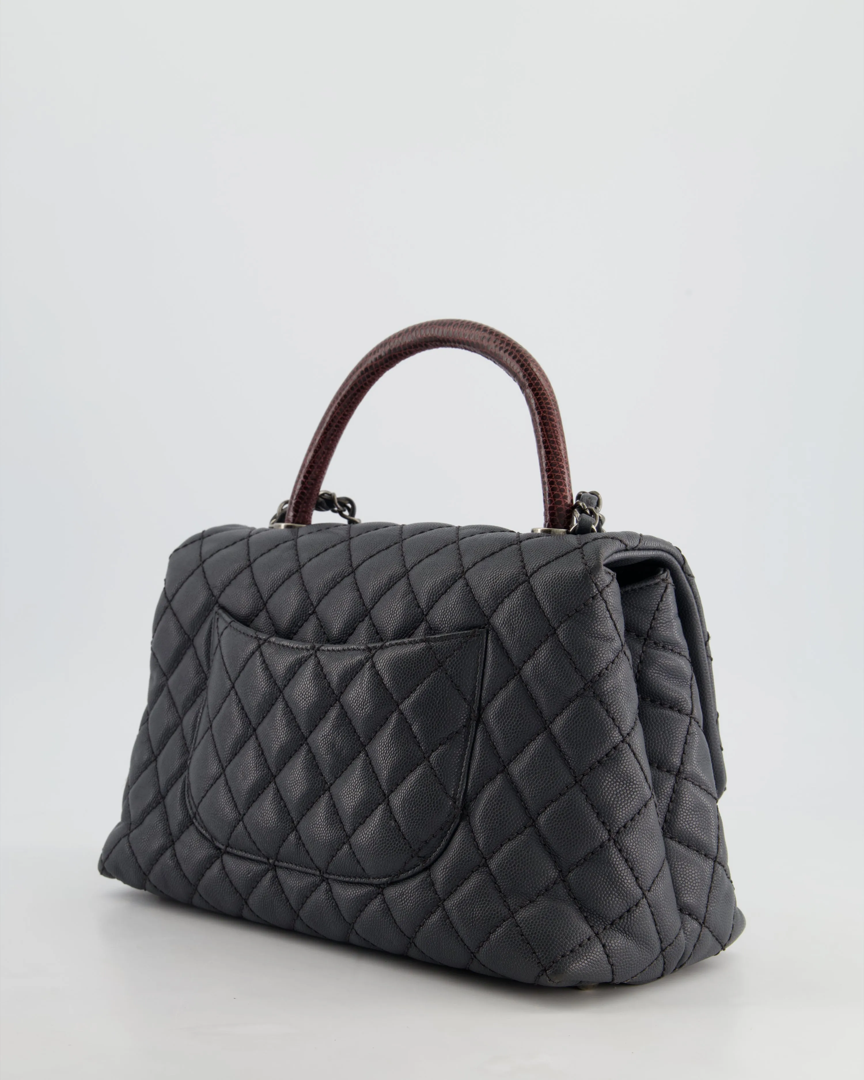*RARE* Chanel Medium Coco Top Handle Bag Grey Caviar with Python Handle and Ruthenium Hardware