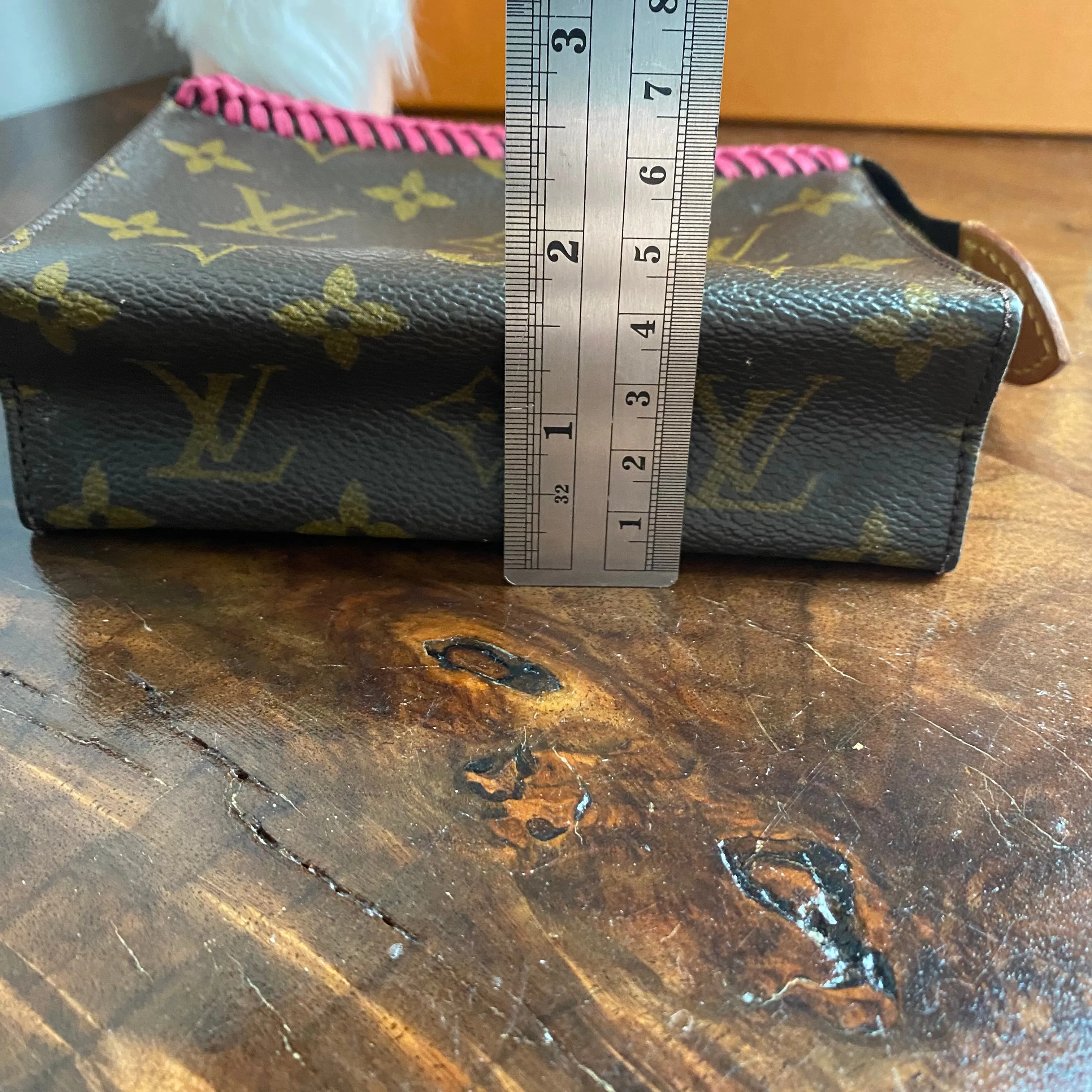 The Junco - Vintage Monogram Pouch in Hot Pink