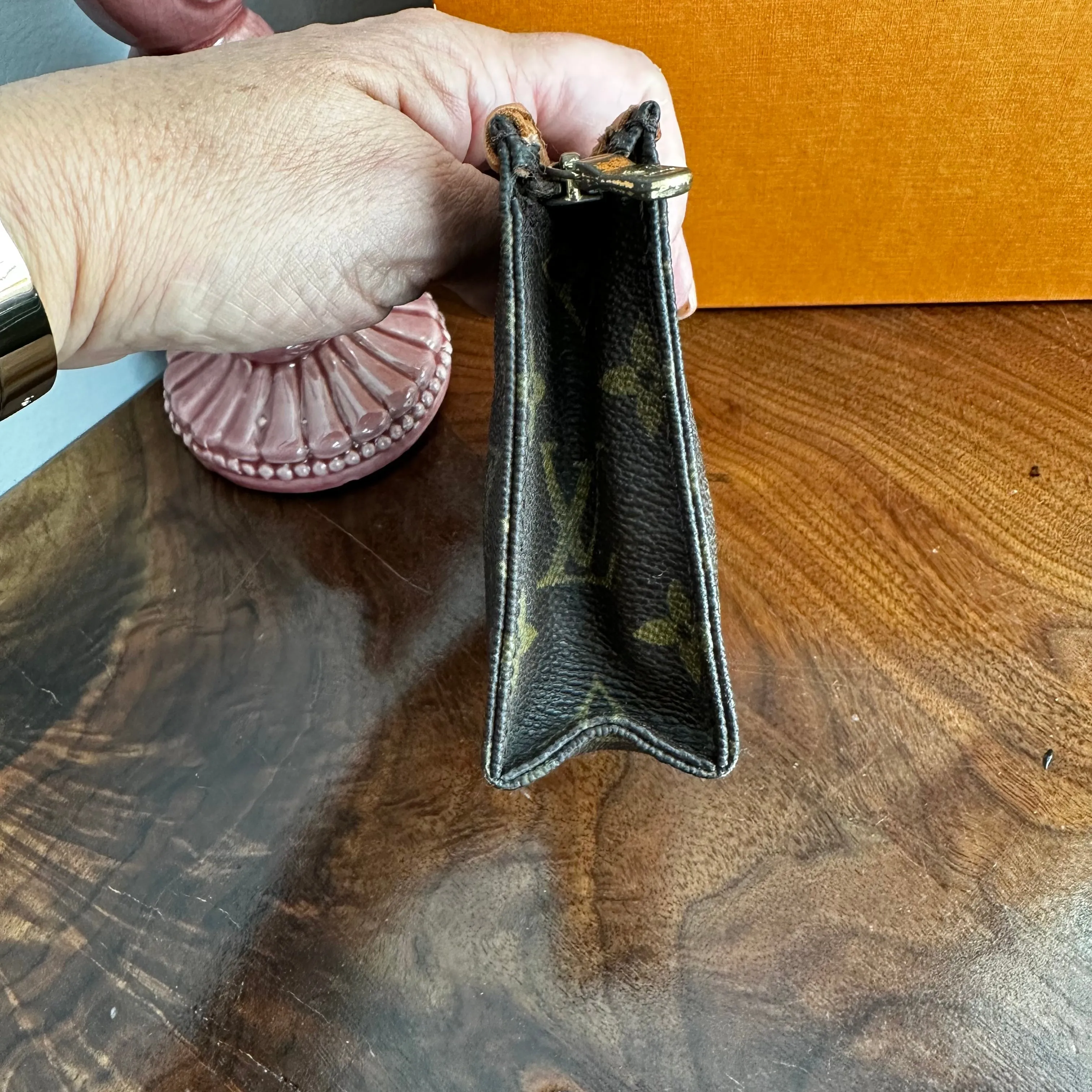 The Junco - Vintage Monogram Pouch in Tan