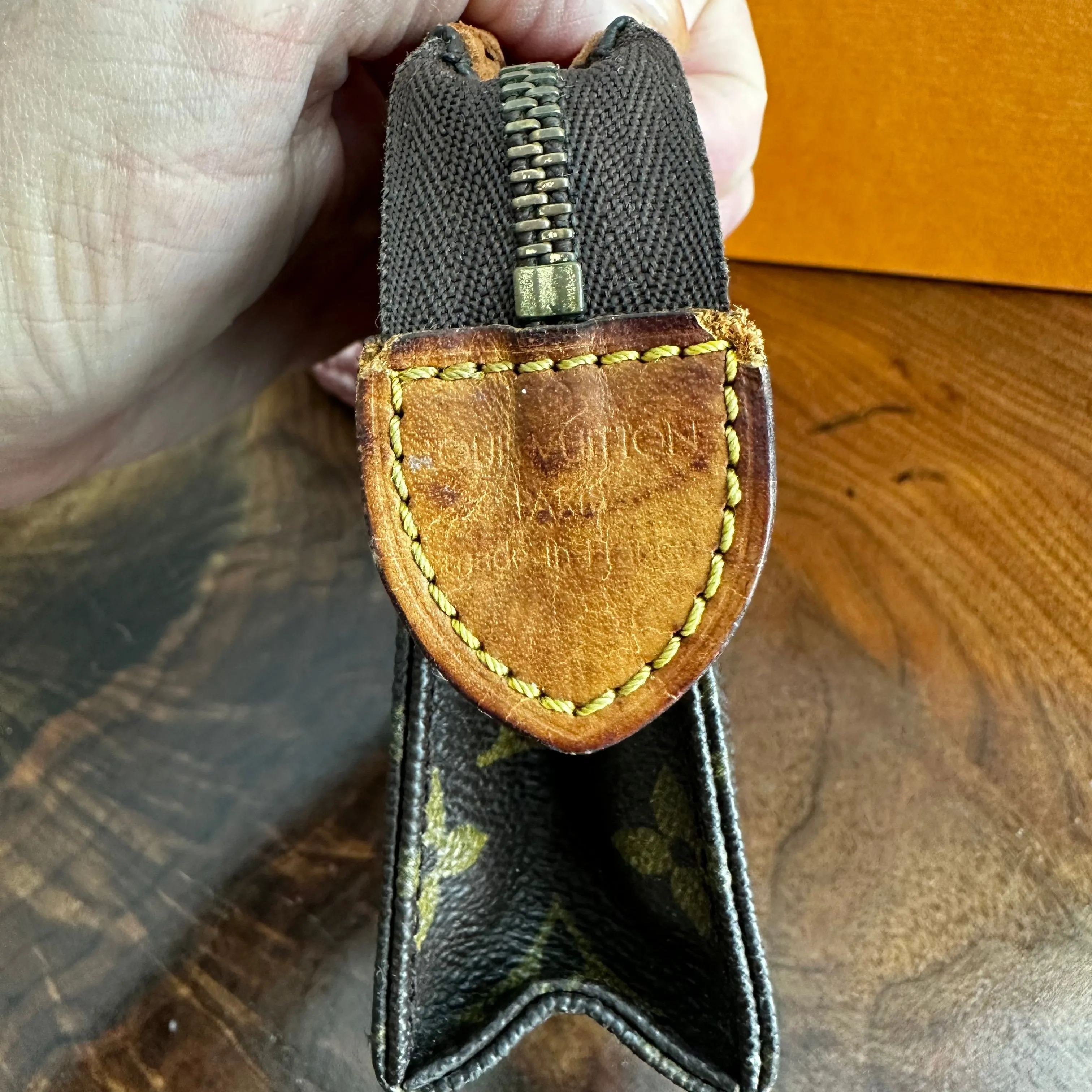 The Junco - Vintage Monogram Pouch in Tan