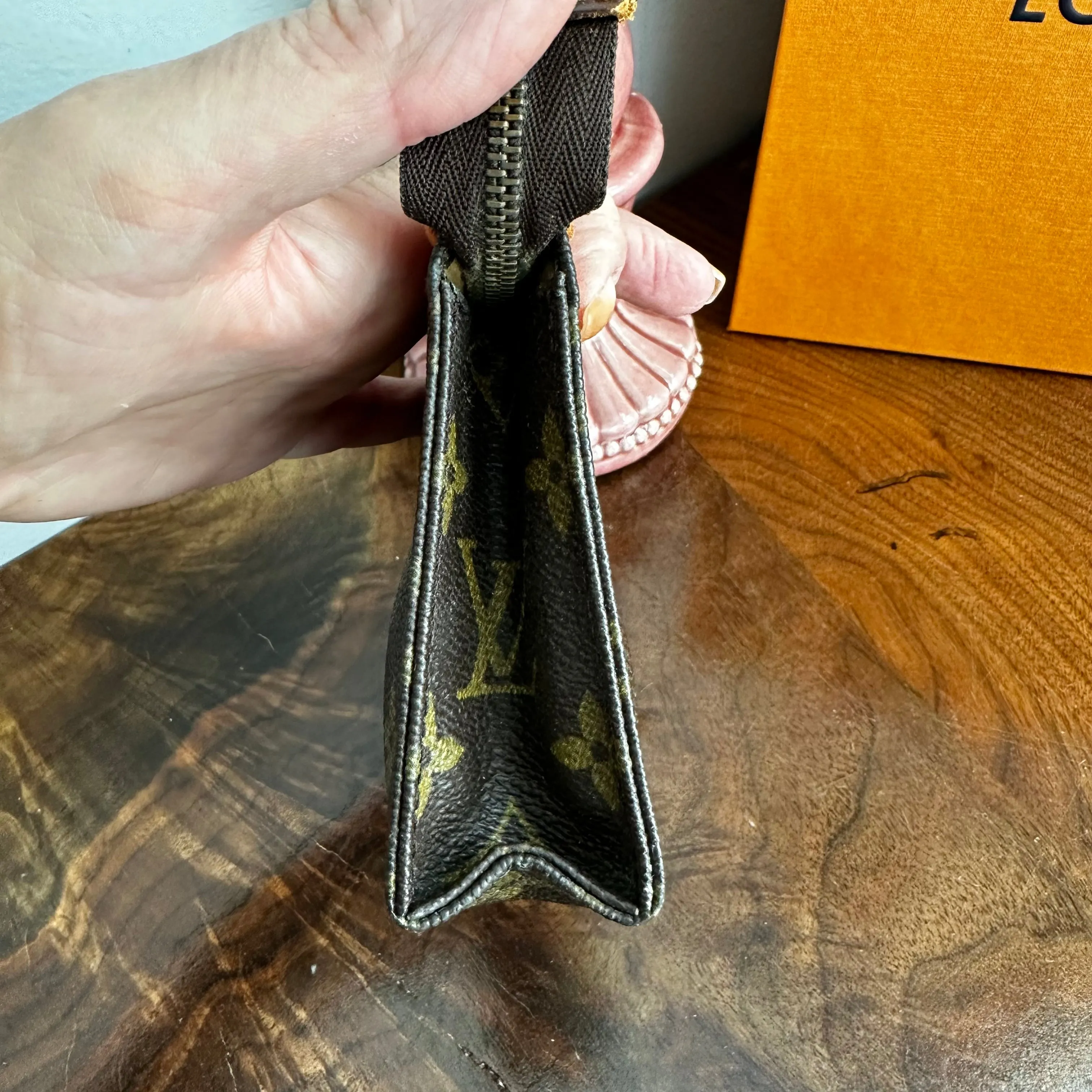 The Junco - Vintage Monogram Pouch in Tan