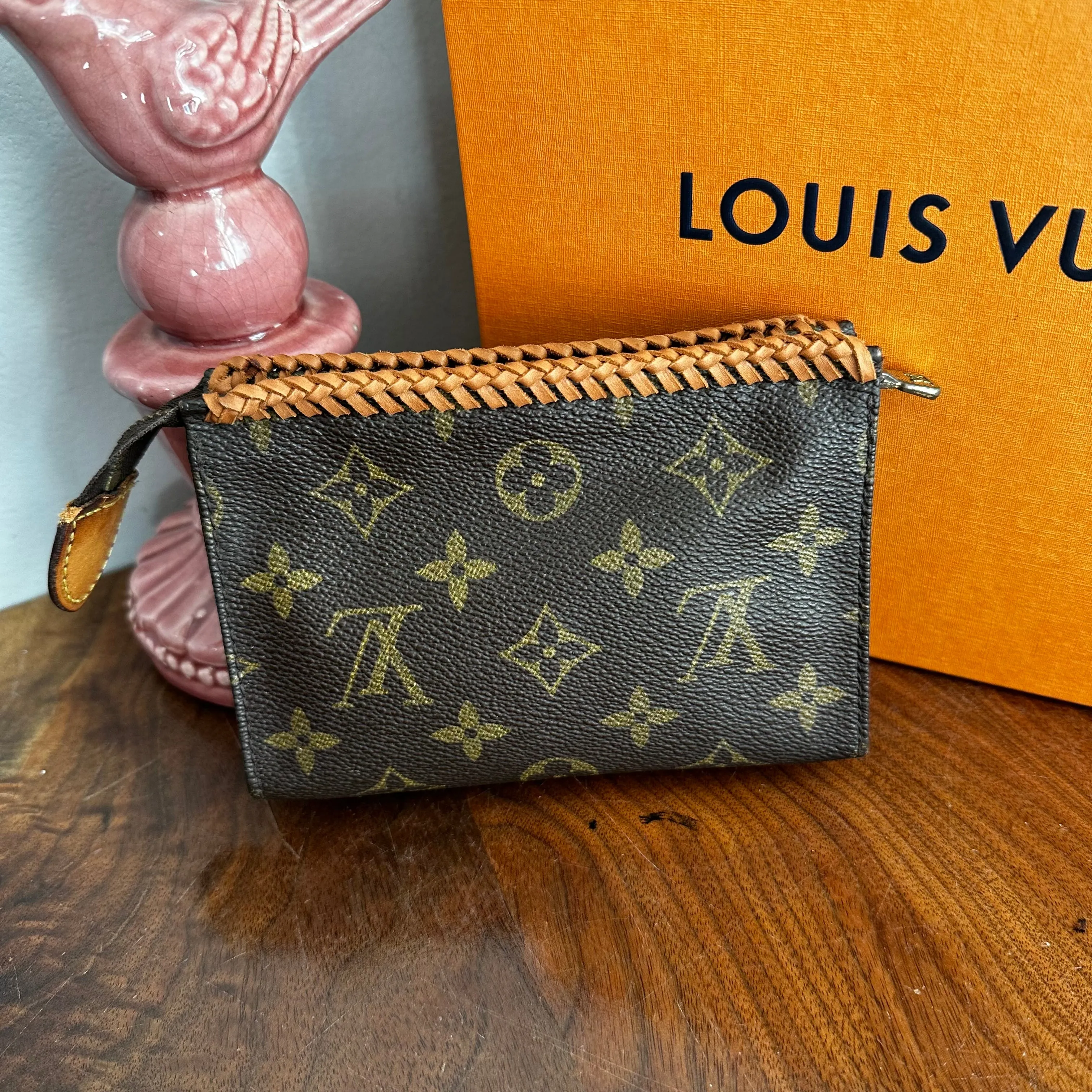 The Junco - Vintage Monogram Pouch in Tan