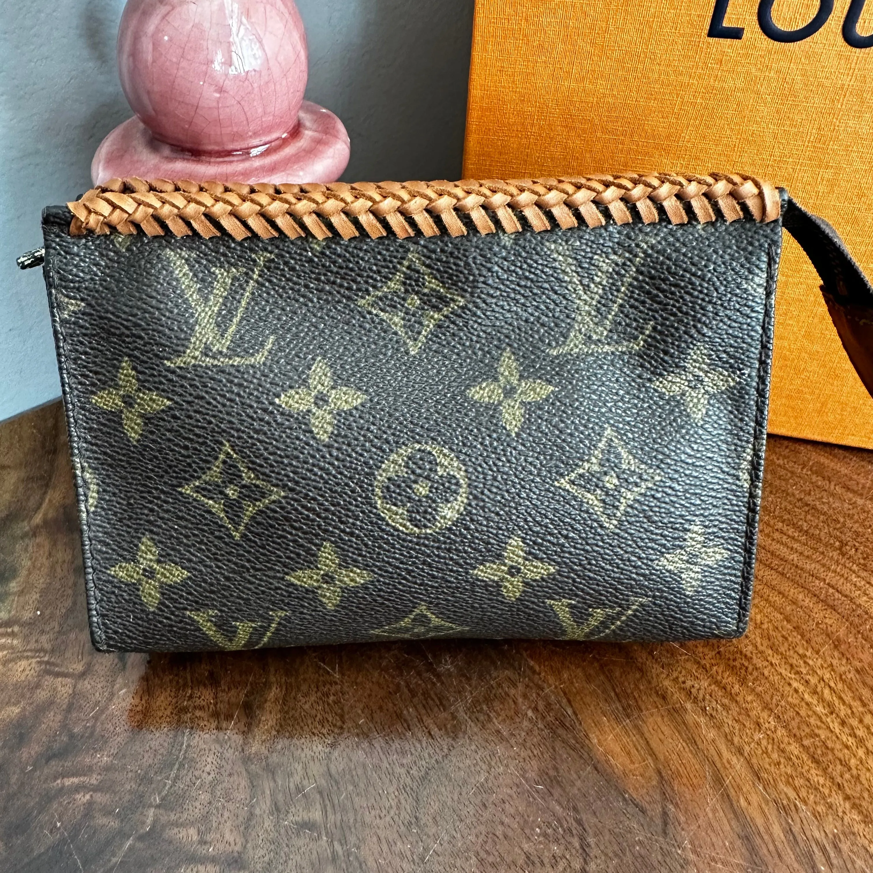 The Junco - Vintage Monogram Pouch in Tan