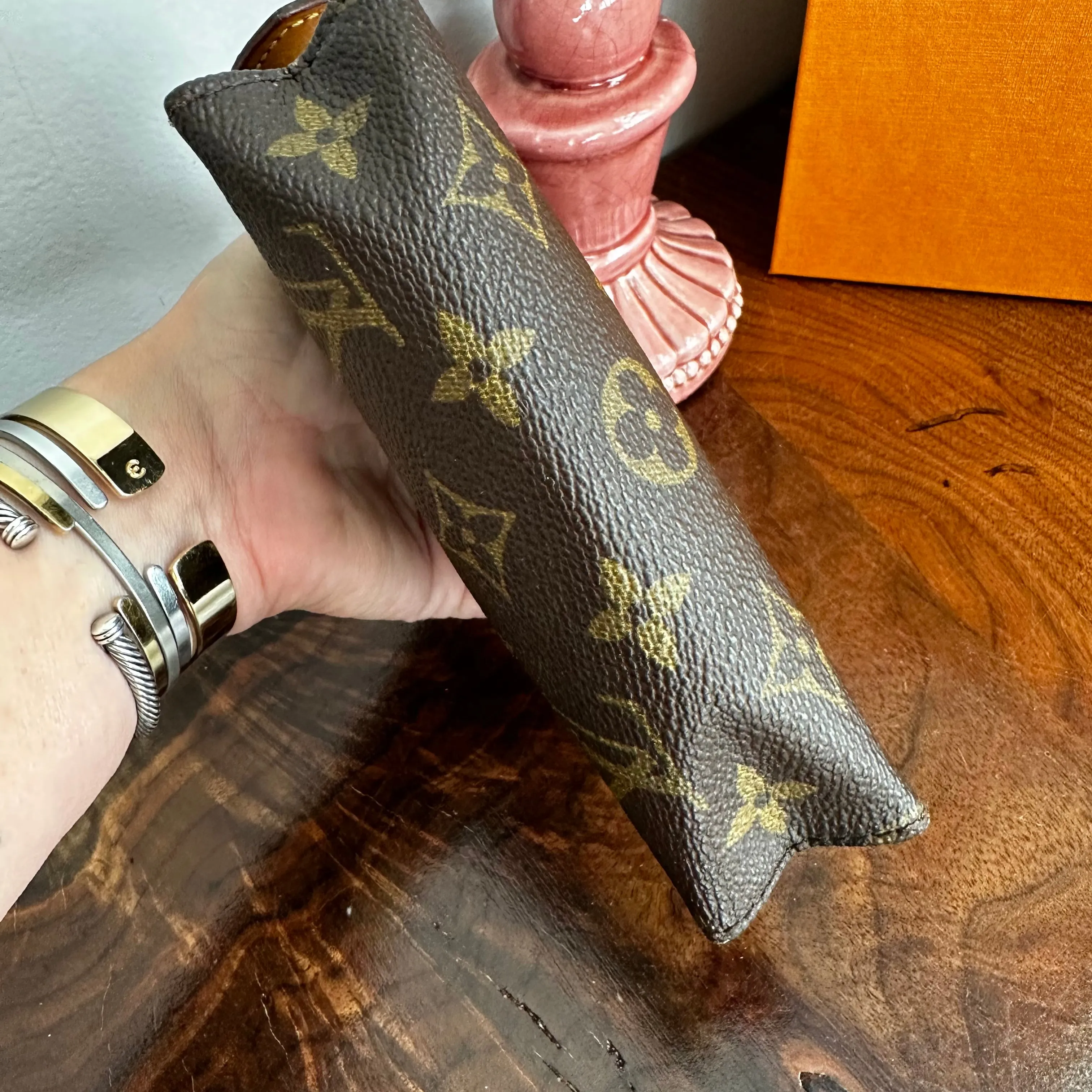 The Junco - Vintage Monogram Pouch in Tan